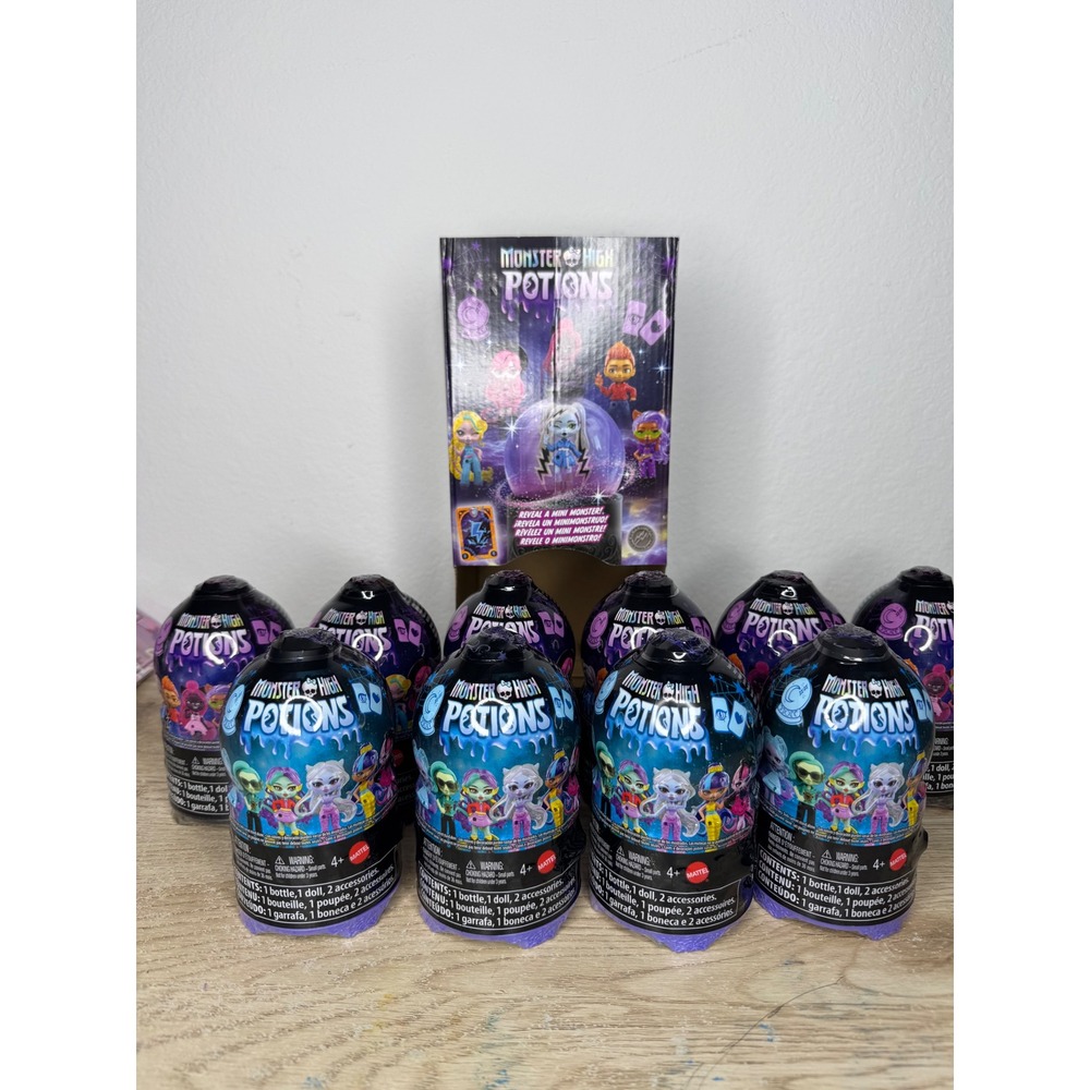 Monster High Potions Mattel Surprise Doll Lot of 10 Sealed Bottles & Display Box